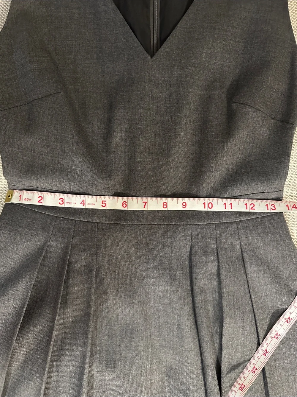 J. Crew Charcoal Gray V-Neck Pleated Midi Dress
